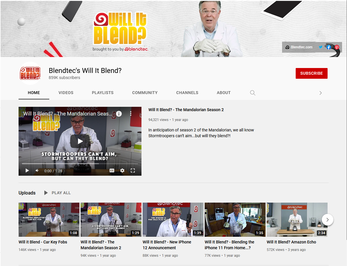 Content marketing example: Will It Blend? Youtube Channel