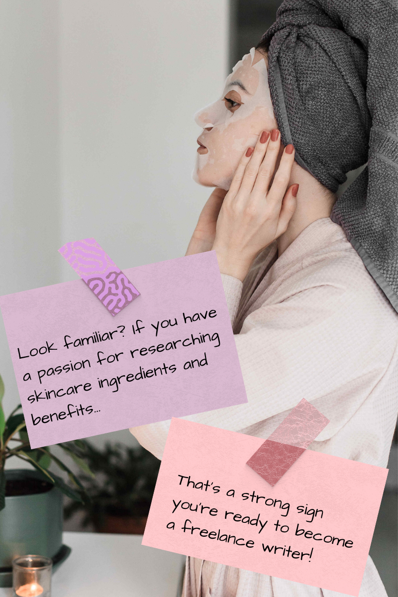 A woman doing her skincare routine and thinking about becoming a freelance writer. A woman doing her skincare routine and thinking about becoming a freelance writer.